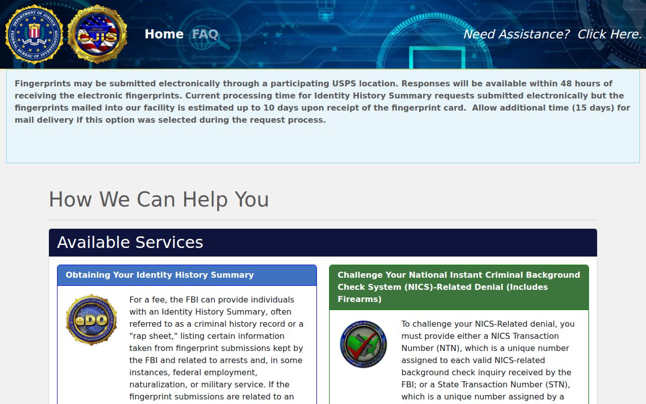 FBI identity history portal for broader review beyond Pershing County arrest records