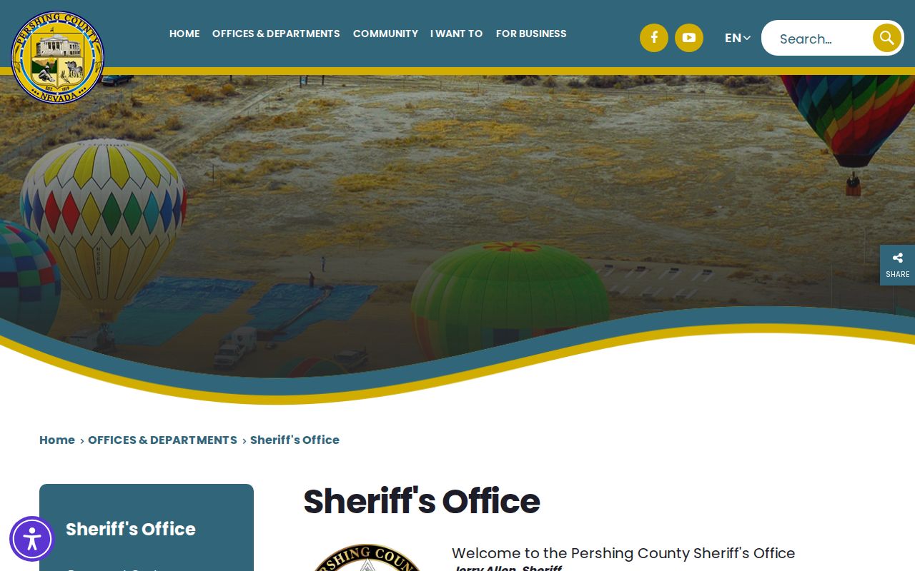 Pershing County Sheriff contact page for arrest and booking records