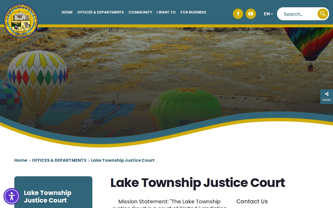 Lake Township Justice Court page for Pershing County criminal court cases