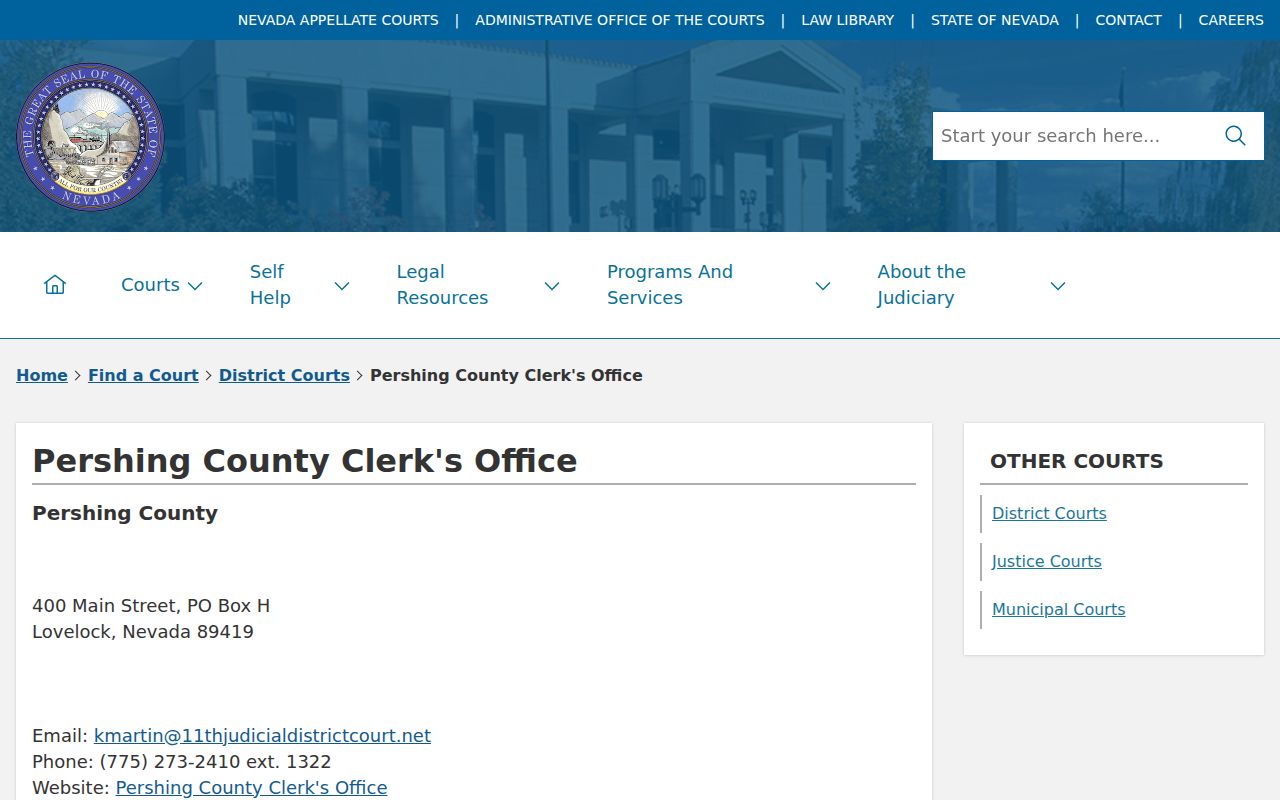 Pershing County criminal court record clerk directory