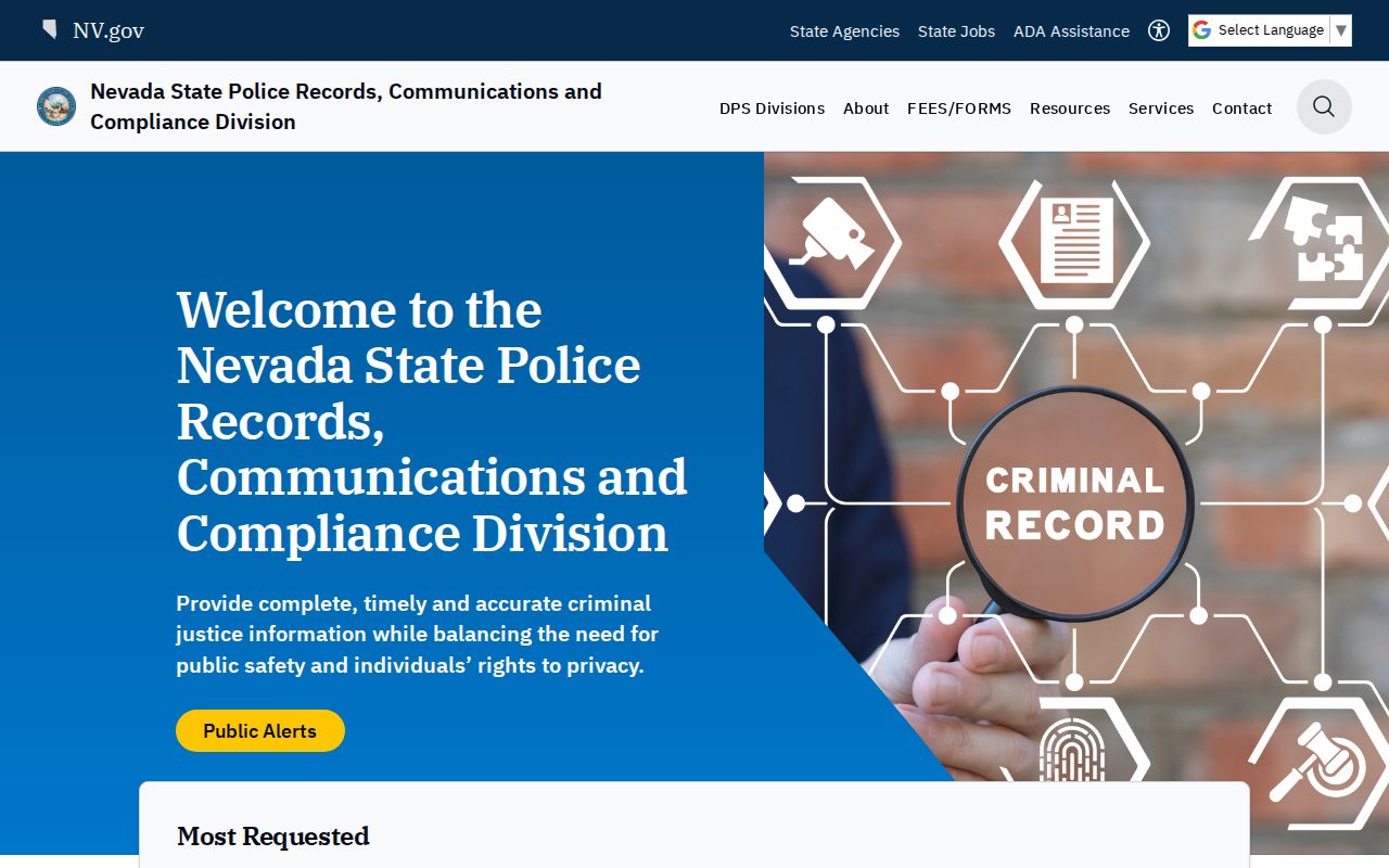 Pershing County criminal history access through Nevada RCCD